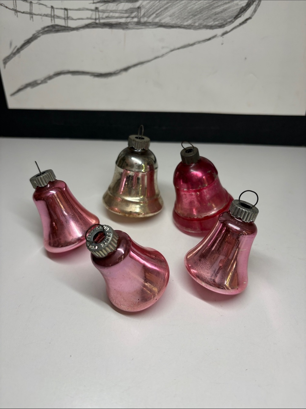 VTG 1950 Mix Shiny Brite Bell Christmas Ornament ( Set Of 5 )